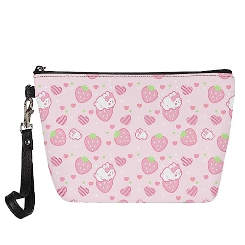 Showudesigns Make-up-Tasche, Leder, Kosmetiktasche, Kulturbeutel, Organizer, Halter für Damen, Erdbeer-Kaninchen, Einheitsgröße von Showudesigns