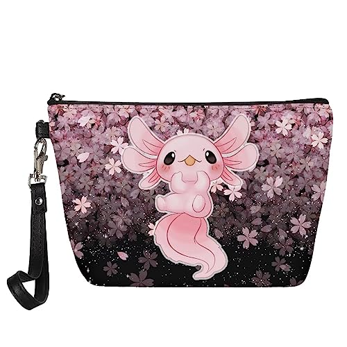 Showudesigns Make-up-Tasche, Leder, Kosmetiktasche, Kulturbeutel, Organizer, Halter für Damen, Sakura Axolotl, Einheitsgröße von Showudesigns