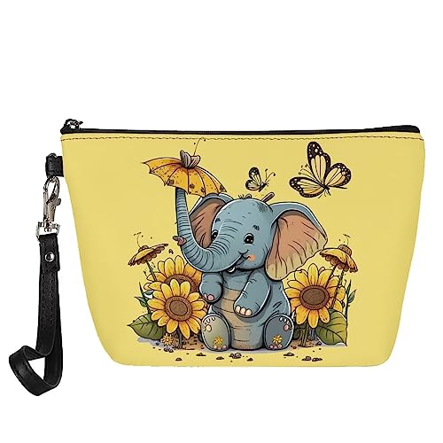 Showudesigns Make-up-Tasche, Leder, Kosmetiktasche, Kulturbeutel, Organizer, Halter für Damen, Süßer Elefant, Einheitsgröße von Showudesigns