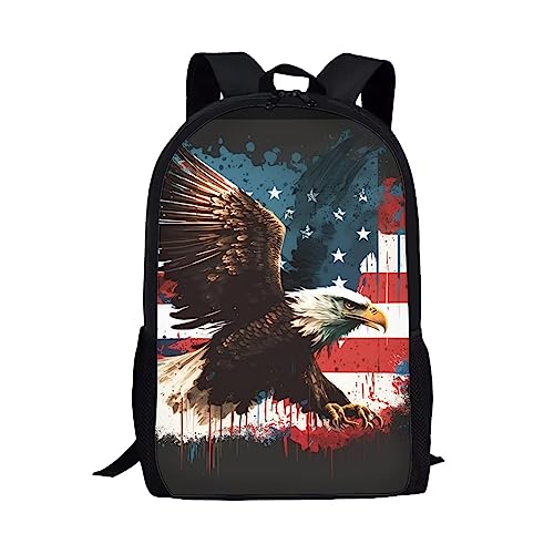 Showudesigns Mehrfarbiger Graffiti-Rucksack für Teenager, Jungen, Mädchen, Polyester-Stoff, Adler Amerikanische Flagge, Einheitsgröße, Gepäck-Set von Showudesigns