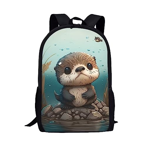 Showudesigns Mehrfarbiger Graffiti-Rucksack für Teenager, Jungen, Mädchen, Polyestergewebe, Süßer Seeotter, Einheitsgröße, Gepäck-Set von Showudesigns