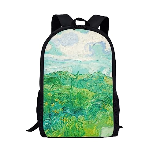 Showudesigns Mehrfarbiger Graffiti-Rucksack für Teenager, Jungen, Mädchen, Polyestergewebe, Van Gogh Weizenfeld, Einheitsgröße, Gepäck-Set von Showudesigns