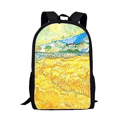 Showudesigns Mehrfarbiger Graffiti-Rucksack für Teenager, Jungen, Mädchen, Polyester-Stoff, Van Gogh Weizenfeld-Design, Einheitsgröße, Gepäck-Set von Showudesigns