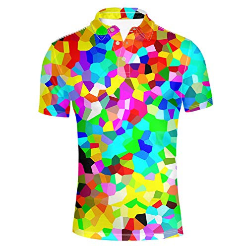 Showudesigns Modische Polo-Shirts für Herren, Teenager, Jungen, schmale Passform, Polo-Shirts, Tops, Tees mit Knöpfen, Übergröße S-XXXL Gr. S, Regenbogenfarben von Showudesigns