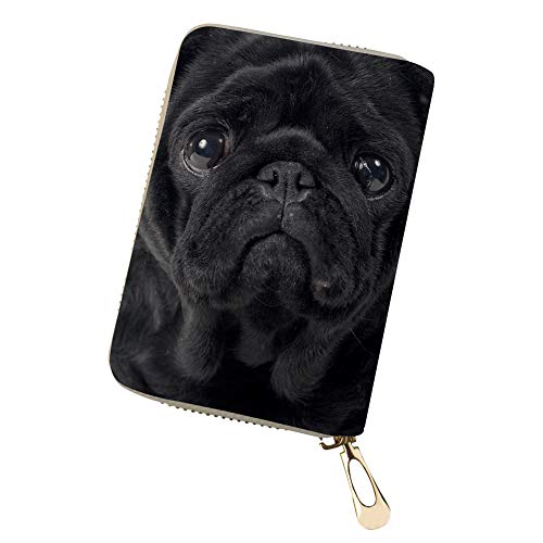 Showudesigns Multi Card Case Leather Credit Card Holder Travel Wallet for Women Girls, Pud Dog Black, Einheitsgröße von Showudesigns