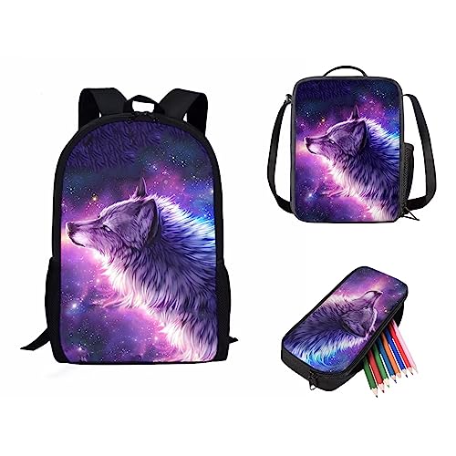 Showudesigns Netter Druck Tier Kinder Schulrucksack mit Flaschentasche, Galaxy Wolf, Einheitsgröße von Showudesigns