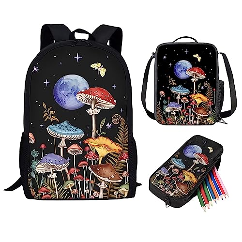 Showudesigns Netter Druck Tier Kinder Schulrucksack mit Flaschentasche, Pilz Starry, Einheitsgröße von Showudesigns