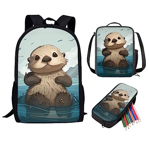 Showudesigns Netter Druck Tier Kinder Schulrucksack mit Flaschentasche, Seeotter, Einheitsgröße von Showudesigns