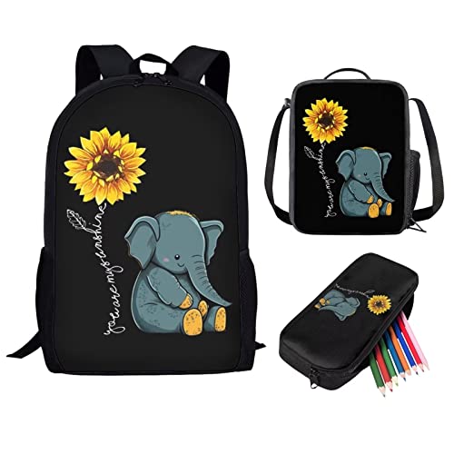 Showudesigns Netter Druck Tier Kinder Schulrucksack mit Flaschentasche, Süßer Elefant, Einheitsgröße von Showudesigns