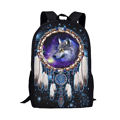 Showudesigns Netter Druck Tier Kinder Schulrucksack mit Flaschentasche, Traumfänger-Wolf-Design, Einheitsgröße, Gepäck-Set von Showudesigns