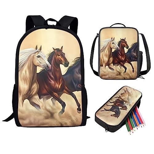 Showudesigns Niedlicher bedruckter Tier-Kinder-Schulrucksack mit Flaschentasche, Westernpferd, Einheitsgröße, Klassisch von Showudesigns