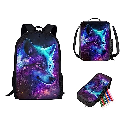 Showudesigns Netter Druck Tier Kinder Schulrucksack mit Flaschentasche, Wolf 2, Einheitsgröße von Showudesigns