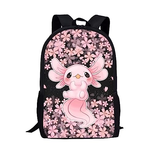 Showudesigns Netter Druck Tier Kinder Schulrucksack mit Flaschentasche, Axolotl Blume, Einheitsgröße, Gepäck-Set von Showudesigns