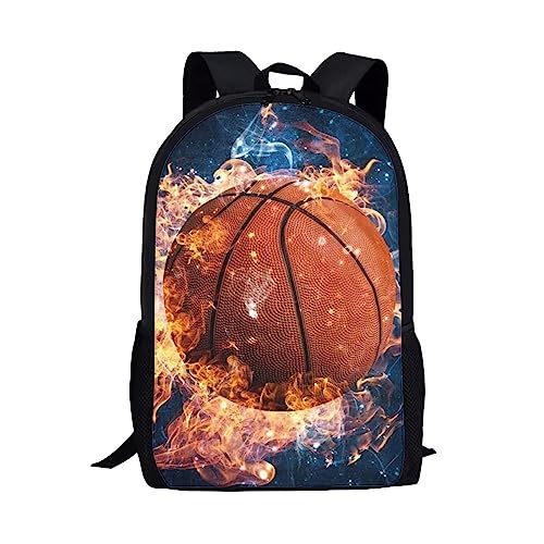 Showudesigns Netter Druck Tier Kinder Schulrucksack mit Flaschentasche, Basketball-Feuer, Einheitsgröße, Gepäck-Set von Showudesigns