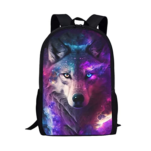 Showudesigns Niedlicher bedruckter Tier-Kinder-Schulrucksack mit Flaschentasche, Cooles Wolfs-Galaxy-Design, Einheitsgröße, Gepäck-Set von Showudesigns