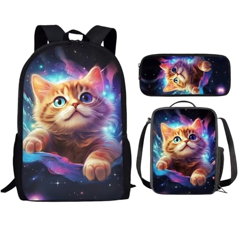 Showudesigns Niedlicher bedruckter Tier-Kinder-Schulrucksack mit Flaschentasche, Galaxy Cat 2, Einheitsgröße Showudesigns Niedlicher bedruckter Tier-Kinder-Schulrucksack mit Flaschentasche, Galaxy Cat 2, Einheitsgröße von Showudesigns