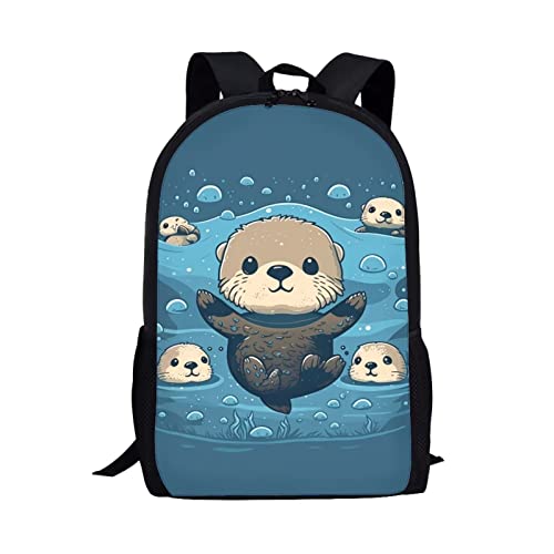 Showudesigns Niedlicher bedruckter Tier-Kinder-Schulrucksack mit Flaschentasche, Niedliches Meeresotter-Design, Einheitsgröße, Gepäck-Set von Showudesigns