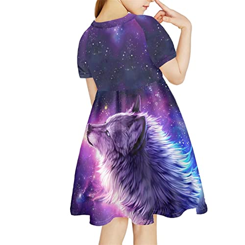 Showudesigns Niedliches Kleid für Mädchen 4-14 Jahre One Shoulder Kleider Kurzarm, wolf, 12 Jahre von Showudesigns