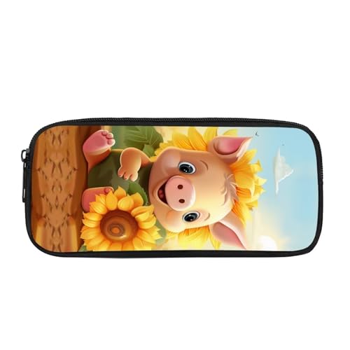 Showudesigns Niedliches Schwein Federmäppchen für Jungen Mädchen Sekundarschule Stifthalter für Kinder Mädchen Stiftebeutel Sonnenblume Bleistift Tasche Büro College Schreibwaren Gelb von Showudesigns