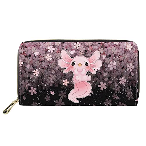 Showudesigns PU Leder Dünne Reise Brieftasche für Frauen Mädchen Niedliche Tier Multi-Kartenhalter Clutch Tasche Geldbörse, Axolotl Blume, Einheitsgröße von Showudesigns