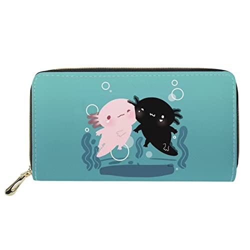 Showudesigns PU Leder Dünne Reise Brieftasche für Frauen Mädchen Niedliche Tier Multi-Kartenhalter Clutch Tasche Geldbörse, Niedliches Axolotl, Einheitsgröße von Showudesigns