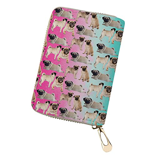 Showudesigns PU Leder Kartenetui mit 18 Kartenfächern Tierdruck Kreditkartenetui für Frauen Mädchen, Mops Hund 1, Einheitsgröße, Minimalistisch von Showudesigns