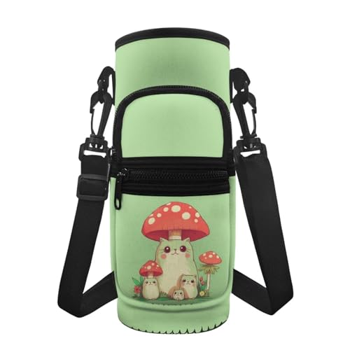 Showudesigns Pilzkatzen-Wasserflaschenhalter für Frauen und Kinder, Wasserflaschenhalter für Gurt, 473 ml, 680 ml, 907 ml, niedliche Wasserflaschentasche mit Kordelzug zum Laufen, Wandern, von Showudesigns