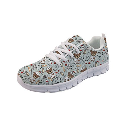 Showudesigns Damen Laufschuhe Atmungsaktiv Turnschuhe Schnürer Sportschuhe Sneaker Cartoon Bär Nurse Bear Karikatur Krankenschwester Schuhe, Größe 41 von Showudesigns