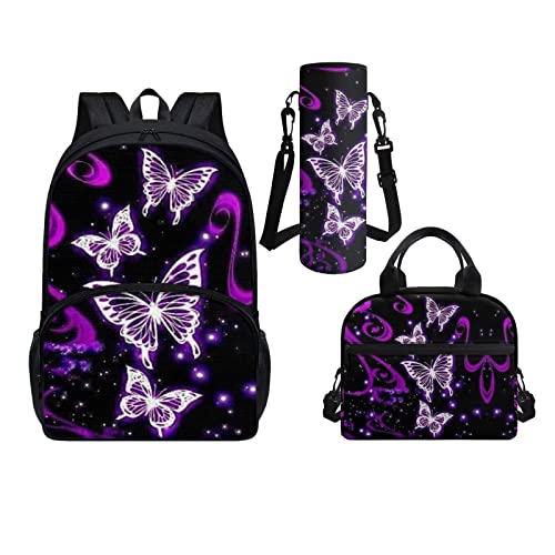 Showudesigns Rucksack für Kinder, Schulranzen-Set mit Lunchbox, Wasserflaschenträger, schmetterling, Einheitsgröße von Showudesigns