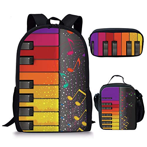 Showudesigns Rucksack für Mädchen mit Lunchbox 3er Set/Teenager Kinder Grundschultasche und Lunchbag Federmäppchen, Klaviertastatur-Musik, Einheitsgröße, Kinderrucksack Showudesigns Rucksack für Mädchen mit Lunchbox 3er Set/Teenager Kinder Grundschultasche und Lunchbag Federmäppchen, Klaviertastatur-Musik, Einheitsgröße, Kinderrucksack von Showudesigns
