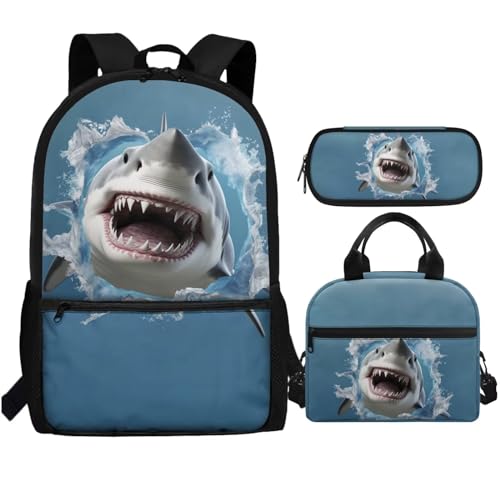 Showudesigns Rucksack für Schule 7-8 9-10 10-15 Kinder Schultasche Lunchbox Federmäppchen, hai, Einheitsgröße Showudesigns Rucksack für Schule 7-8 9-10 10-15 Kinder Schultasche Lunchbox Federmäppchen, hai, Einheitsgröße von Showudesigns