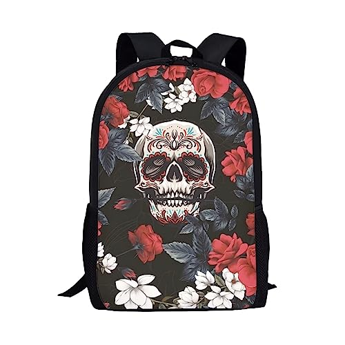 Showudesigns Rucksack mit Tierdruck für Schule, Jungen, Mädchen, Rucksack, Schultasche mit Tasche, Blume Totenkopf, Einheitsgröße, Gepäck-Set von Showudesigns