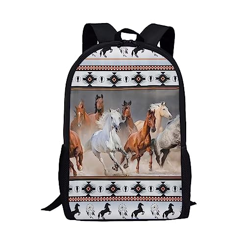 Showudesigns Rucksack mit Tierdruck für Schule, Jungen, Mädchen, Rucksack, Schultasche mit Tasche, Boho Pferd Azteken, Einheitsgröße, Gepäck-Set von Showudesigns