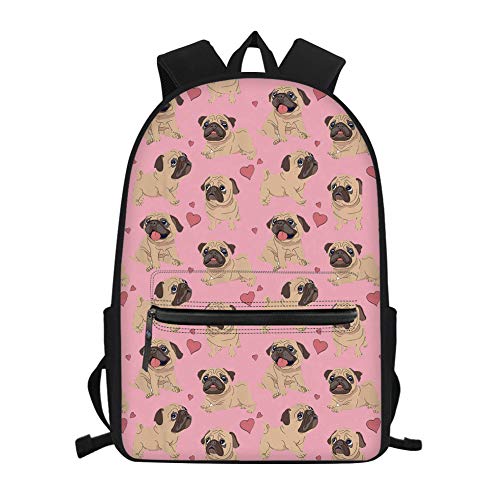 Showudesigns Rucksack mit Tiermotiv für Mädchen, für die Schule, Büchertasche für Kinder, Schulranzen und Studenten Blau Pug Dog Pink Einheitsgröße von Showudesigns