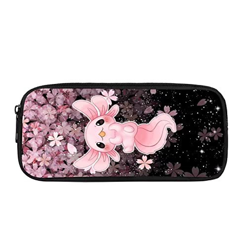 Showudesigns Sakura Axolotl Federmäppchen für Mädchen, große Kapazität, Büro-Stifthalter, Etui, Schreibwaren, Aufbewahrungstaschen, leicht, Geldbörse, Reißverschluss, rosa Kirschblüten, Blume von Showudesigns