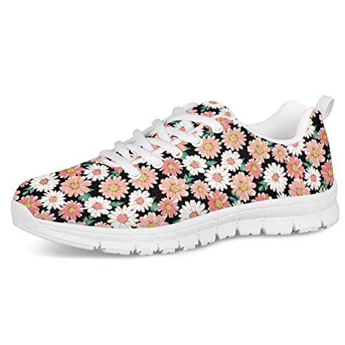 Showudesigns Schnürschuhe Mode Sneakers für Frauen Running Bohemian Mandala Print Atmungsaktive Sportschuhe Teen Mädchen Low Top Leicht Größe 2, Pink - Gänseblümchen Pink - Größe: 38 EU von Showudesigns