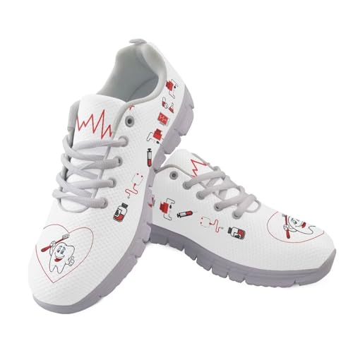 Showudesigns Schuhe Damen Krankenschwester Sommer Sneaker Outdoorschuhe Laufschuhe Straßenlaufschuhe für Tennis Walking Schuhe Gym Shoes EU 38, Zahnarzt Zahn Weiß von Showudesigns