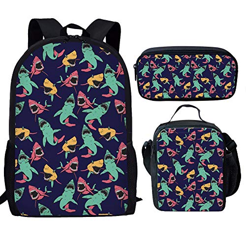 Showudesigns Schulrucksack und Lunchtasche für Kinder Mädchen Grundschultasche, Hai niedlich, Einheitsgröße, Kinderrucksack von Showudesigns