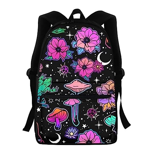 Showudesigns Schultaschen für Mädchen Mittelschule Tier Kinder Rucksack mit Wasserflaschenhalter Büchertaschen High School Student 39,6 cm Reiserucksack, Blume Pilz Galaxie, Einheitsgröße, Kinderrucksack von Showudesigns