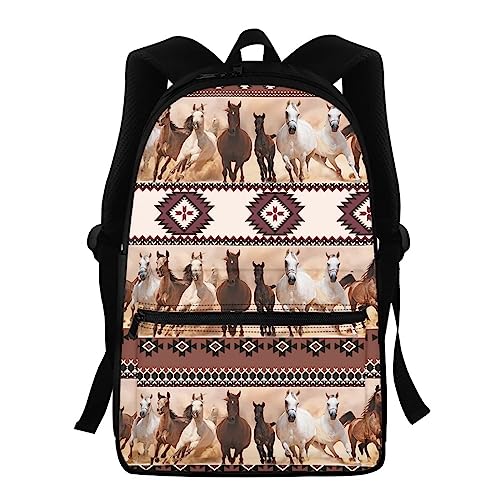 Showudesigns Schultaschen für Mädchen Mittelschule Tier Kinder Rucksack mit Wasserflaschenhalter Büchertaschen High School Student 39,6 cm Reiserucksack, Boho Pferd Western, Einheitsgröße, Kinderrucksack von Showudesigns