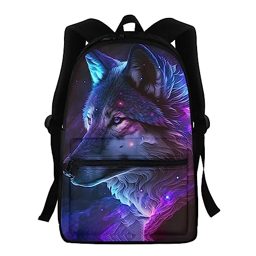 Showudesigns Schultaschen für Mädchen Mittelschule Tier Kinder Rucksack mit Wasserflaschenhalter Büchertaschen High School Student 39,6 cm Reiserucksack, Cool Galaxy Wolf Lila, Einheitsgröße, Kinderrucksack von Showudesigns