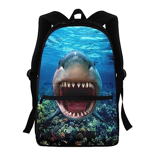 Showudesigns Schultaschen für Mädchen Mittelschule Tier Kinder Rucksack mit Wasserflaschenhalter Büchertaschen High School Student 39,6 cm Reiserucksack, Cooles Hai-Design, Einheitsgröße, Kinderrucksack von Showudesigns