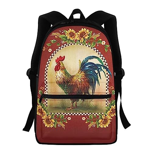 Showudesigns Schultaschen für Mädchen Mittelschule Tier Kinder Rucksack mit Wasserflaschenhalter Büchertaschen High School Student 39,6 cm Reiserucksack, Huhn Sonnenblume, Einheitsgröße, Kinderrucksack von Showudesigns