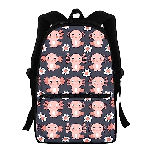 Showudesigns Schultaschen für Mädchen Mittelschule Tier Kinder Rucksack mit Wasserflaschenhalter Büchertaschen High School Student 39,6 cm Reiserucksack, Niedliches Axolotl, Einheitsgröße, Kinderrucksack von Showudesigns