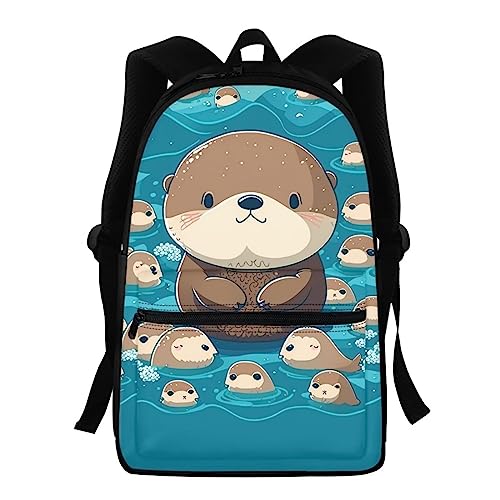 Showudesigns Schultaschen für Mädchen Mittelschule Tier Kinder Rucksack mit Wasserflaschenhalter Büchertaschen High School Student 39,6 cm Reiserucksack, Süßer Seeotter, Einheitsgröße, Kinderrucksack von Showudesigns