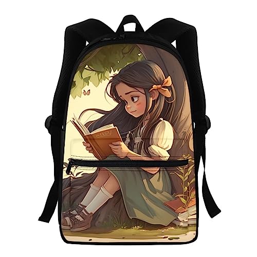 Showudesigns Schultaschen für Mädchen Mittelschule Tier Kinder Rucksack mit Wasserflaschenhalter Büchertaschen High School Student 39,6 cm Reiserucksack, Süßes Mädchen, Einheitsgröße, Kinderrucksack von Showudesigns