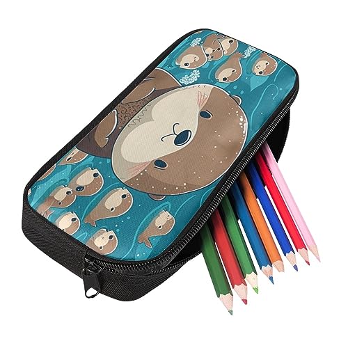 Showudesigns Sea Otter Kinder Federmäppchen Teenager Mädchen Lustiges Tier Federmäppchen Reißverschluss Schreibwaren Organizer Frauen Make-up Tasche Geldbörse Blau von Showudesigns