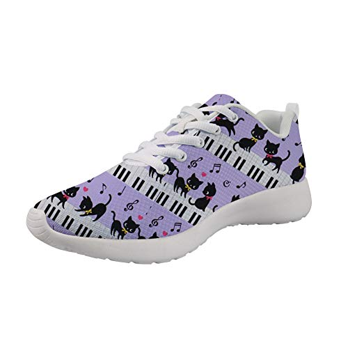 Showudesigns Sneakers für Laufsport, Basketball, Wettbewerbe, Training, Trail, zahlreiche Sportarten, für Herren und Damen, Cat Music Purple, 40 EU von Showudesigns