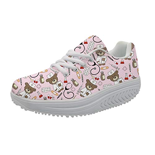 Showudesigns Sportschuhe Damen Atmungsaktiv Sneaker 37 Leicht Laufschuhe Krankenschwester Bär Sportschuhe Turnschuhe Einkaufenschuhe Hellrosa von Showudesigns