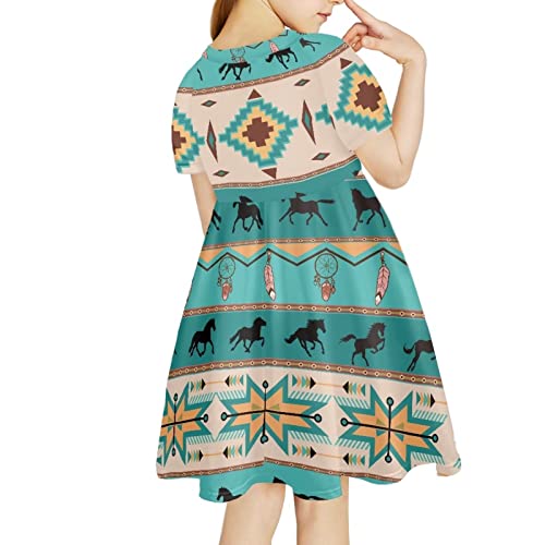 Showudesigns Süßes Kleid für Mädchen 4-14 Jahre Einschulter Kleider Kurze Ärmel, Boho Tribal, 14 Jahre von Showudesigns